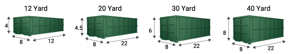 selection of various dumpster rental sizes available
